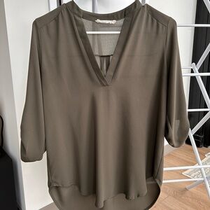 Lush Khaki V-Neck Blouse
